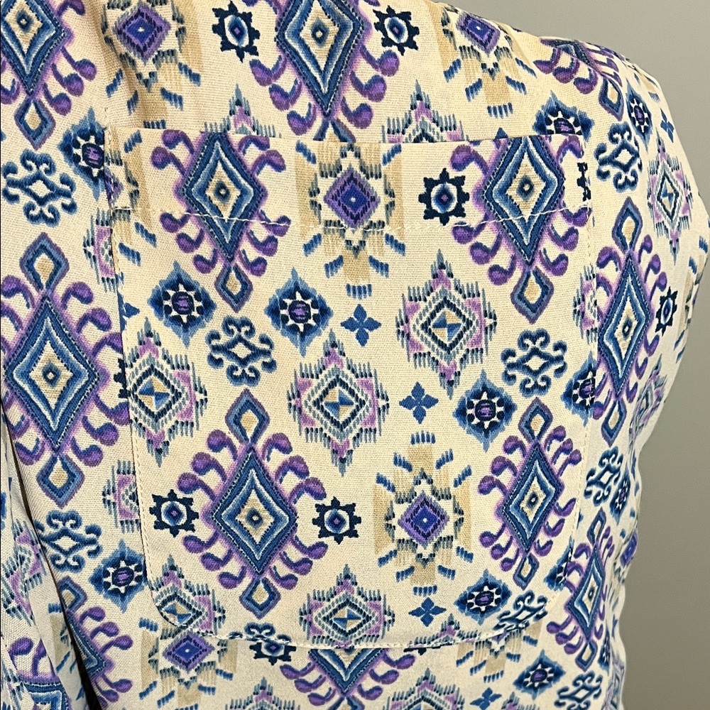 La Miel Blue Purple Patterned Wide-Leg Pant with Elastic Waist - Size Small - Picture 6 of 8